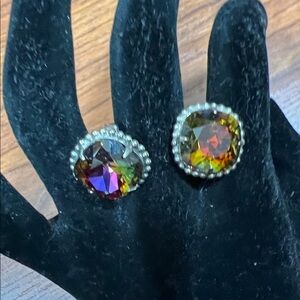 Sorrelli Stud Earrings Cushion Cut Solitaire Multi Color Sparkly